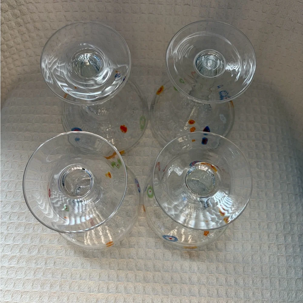 Crate & Barrel Zazz Millefiori Seed Bubble Margarita Glasses (Set of 4) EUC